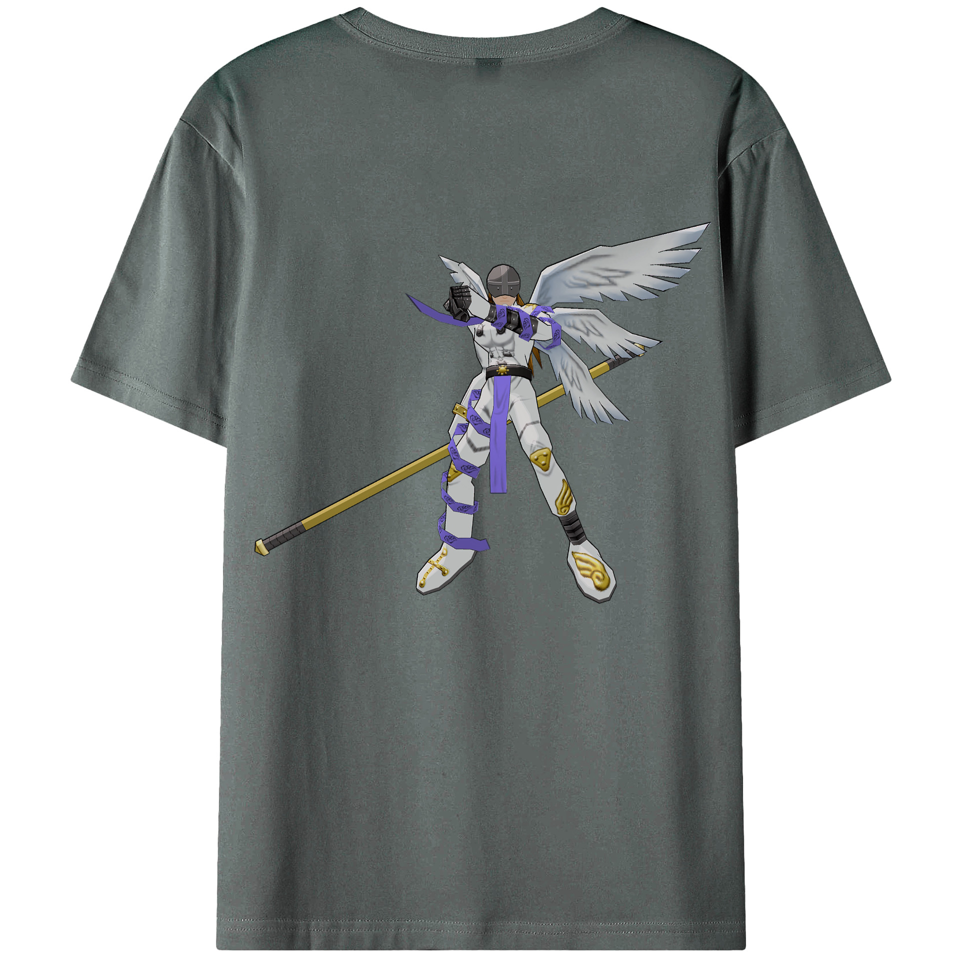 （画像用） Digimon デジタルモンスター/デジモン 綿100％ メンズ半袖Tシャツ（バックプリント） 通気性